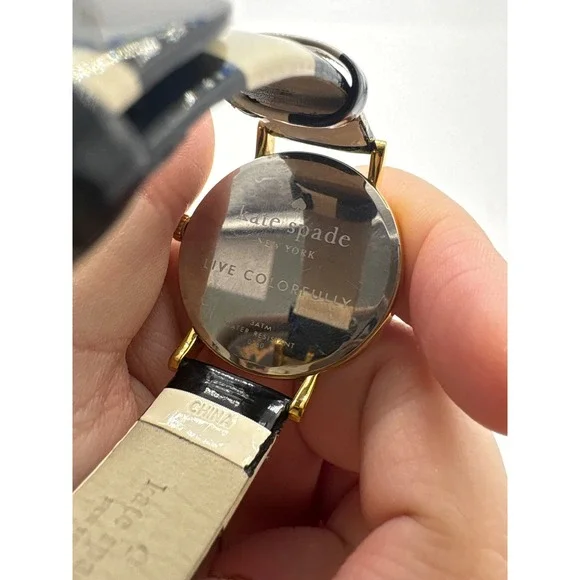 Kate Spade New York Metro Watch 0260 Gold Tone Black White Stripe Leather Band - Picture 5 of 11